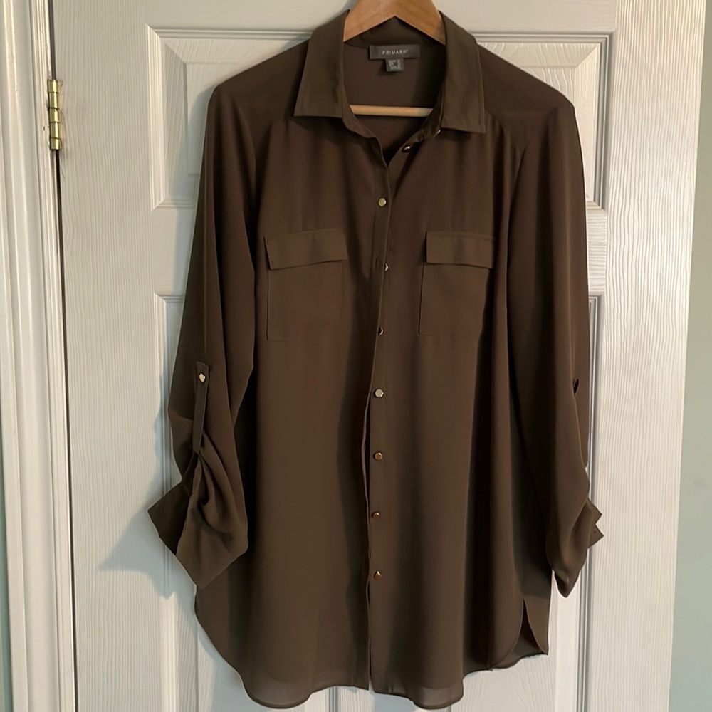 Green Blouse with Gold Buttons